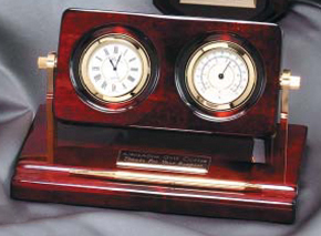 Rosewood Desk Clock with Thermometer (9"x5 1/2"x5")